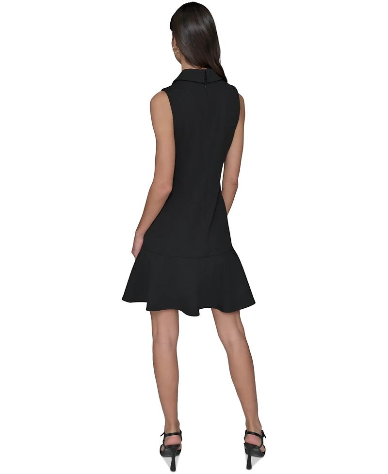 Karl Lagerfeld Paris Women's Flower-Button Collared Sleeveless Shift Dress