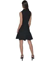 Karl Lagerfeld Paris Women's Flower-Button Collared Sleeveless Shift Dress