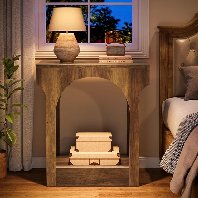 Tribesigns Round End Table, Wood C-Shaped Side Table, Small Couch Side Table, Modern White End Table, Large Side Table, Round Side Table for Living Ro