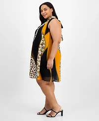Robbie Bee Plus Printed Mock-Neck Sleeveless Shift Dress