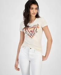 Guess Women's Triangle Flowers Short-Sleeve Tee