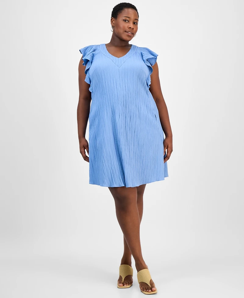 Sandra Darren Plus Flutter-Sleeve Shift Dress