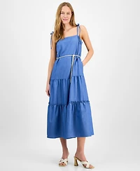 julia jordan Women's Sleeveless Tie-Shoulder-Strap Tiered Maxi Dress