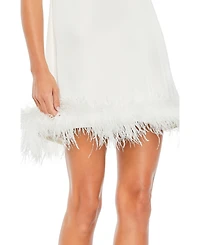 Mac Duggal Women's Feathered Hem High Neck Sleeveless A Line Dress