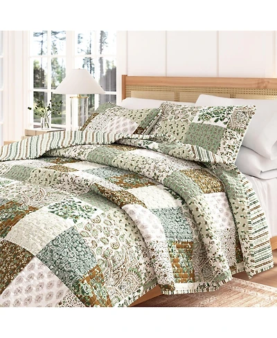 Linery & Co. All Season Floral Stitched Quilt Set with Shams - Floral grid