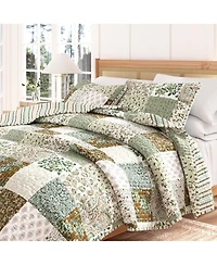Linery & Co. All Season Floral Stitched Quilt Set with Shams - Floral grid
