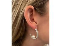 White Rhodium Clad Cz Hoop with Pearl detail