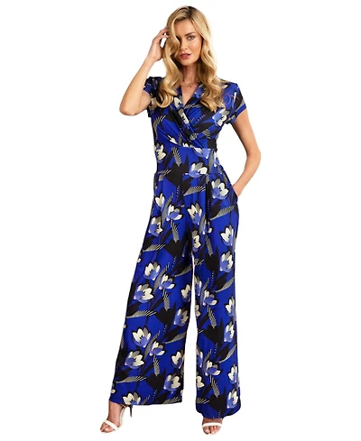 HotSquash London Women's Faux-Wrap Wide Leg Jumpsuit