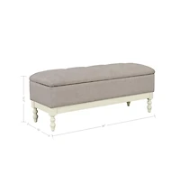 Tufted upholstered storage bench with soft-close lid, interior storage, and antique cream wood legs, perfect for bedrooms or entryways-The Pop Home