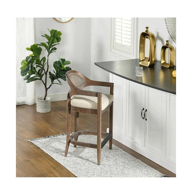Mid-Century Modern 26" Counter Stool, Cane Back Kitchen Island Chair with Solid Oak Frame, 1 Pk -The Pop Home