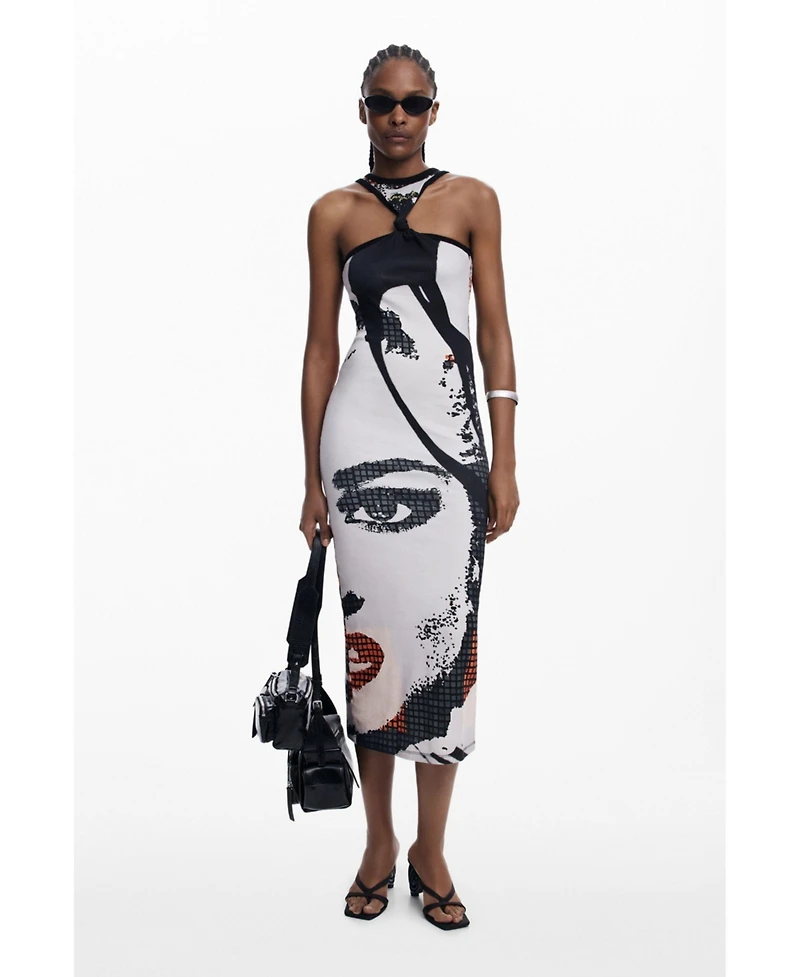 Desigual Women's Fitted midi dress face