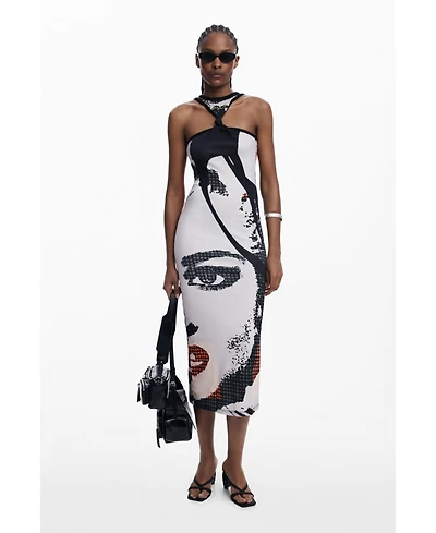 Desigual Women's Fitted midi dress face