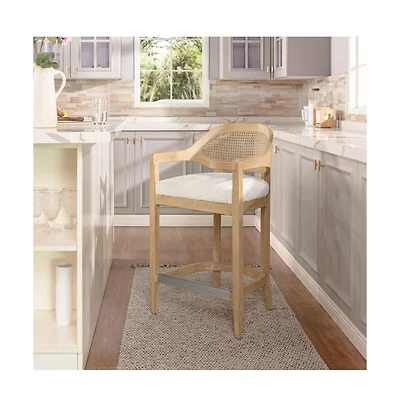 Mid-Century Modern 26" Counter Stool, Cane Back Kitchen Island Chair with Solid Oak Frame, 1 Pk -The Pop Home