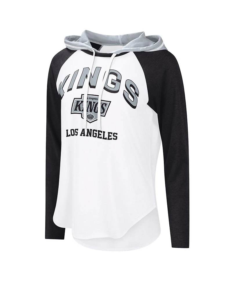G-iii 4Her by Carl Banks Women's White/Black Los Angeles Kings Vip Raglan Long Sleeve Hoodie T-Shirt