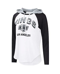 G-iii 4Her by Carl Banks Women's White/Black Los Angeles Kings Vip Raglan Long Sleeve Hoodie T-Shirt