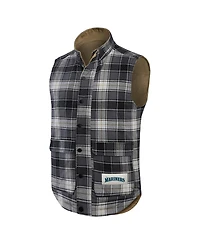 Darius Rucker Collection by Fanatics Men's Tan/Charcoal Seattle Mariners Reversible Canvas Plaid Patch Full-Zip Vest