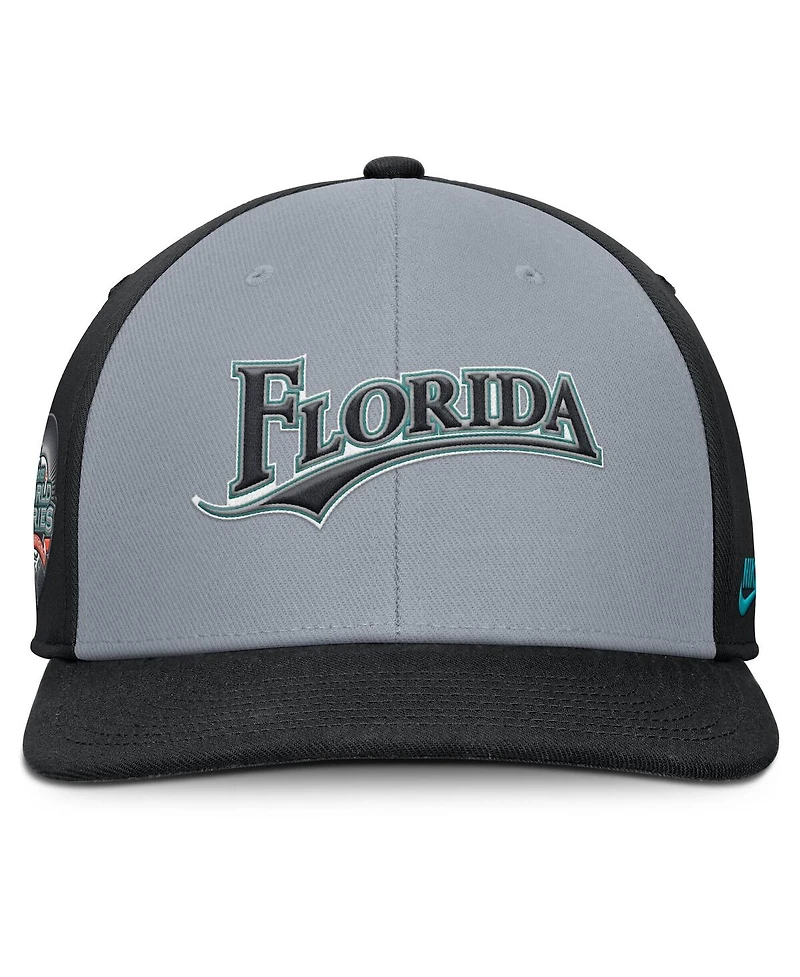 Nike Men's Gray/Black Florida Marlins Cooperstown Collection Pro Performance Snapback Hat