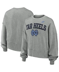 Nike Women's Heather Gray North Carolina Tar Heels Legacy Fleece Classic Arch Oversized Cropped Tackle Twill Sweatshirt