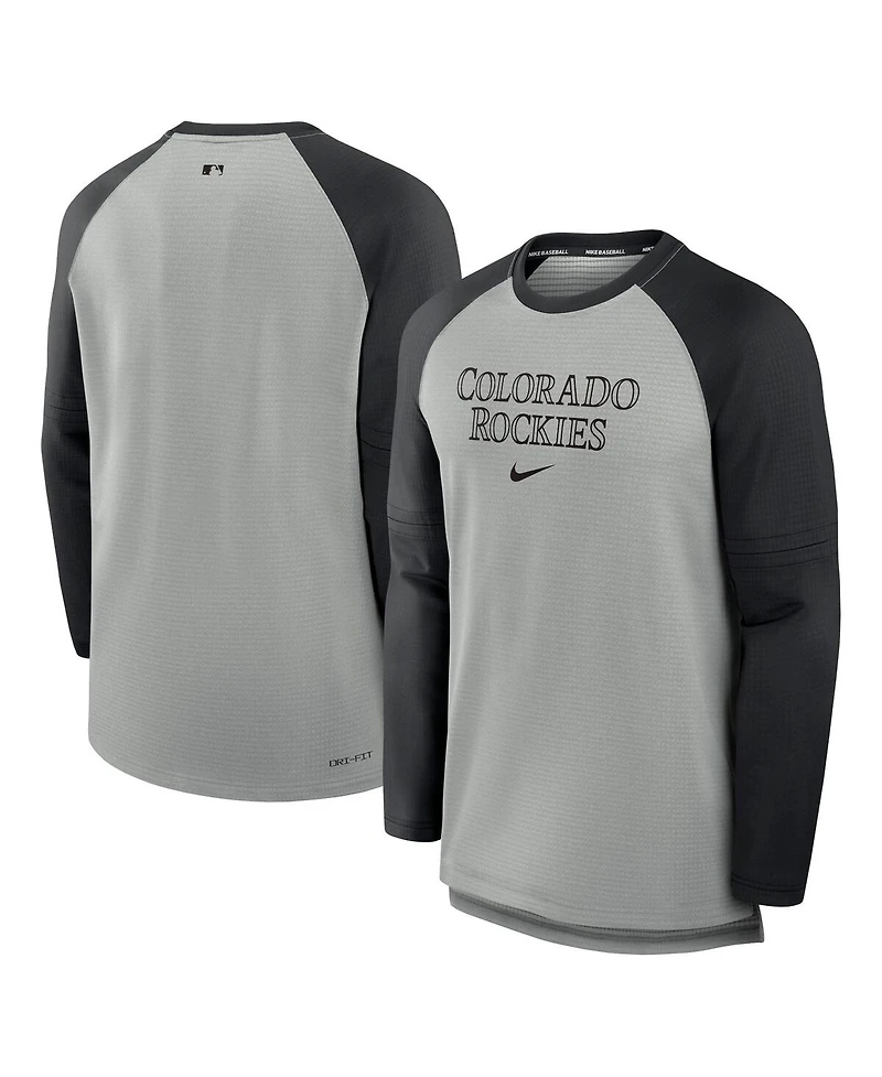 Nike Men's Heather Gray/Black Colorado Rockies Authentic Collection Game Time Raglan Performance Long Sleeve T-Shirt