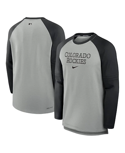 Nike Men's Heather Gray/Black Colorado Rockies Authentic Collection Game Time Raglan Performance Long Sleeve T-Shirt