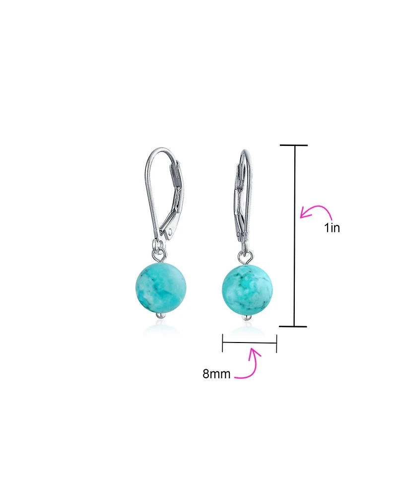 Bling Jewelry Simple Basic Round 8MM Bead Ball Drop Dangle Earrings Secure Hinge Lever back .925 Sterling Silver