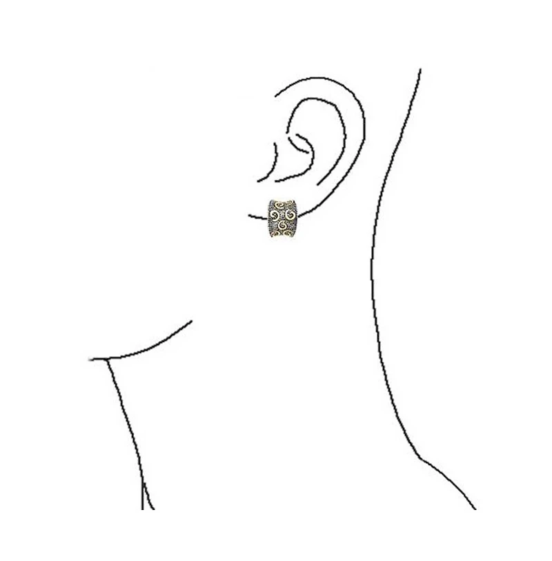 Bling Jewelry Bali Style Swirl Two Tone Wide Concave Half Hoop Clip On Earrings Non Pierced Ears Black Sliver Gold Plated Brass