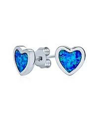 Bling Jewelry Romantic Bezel Set Cz Heart Shaped Stud Earrings Created Opal .925 Sterling Silver