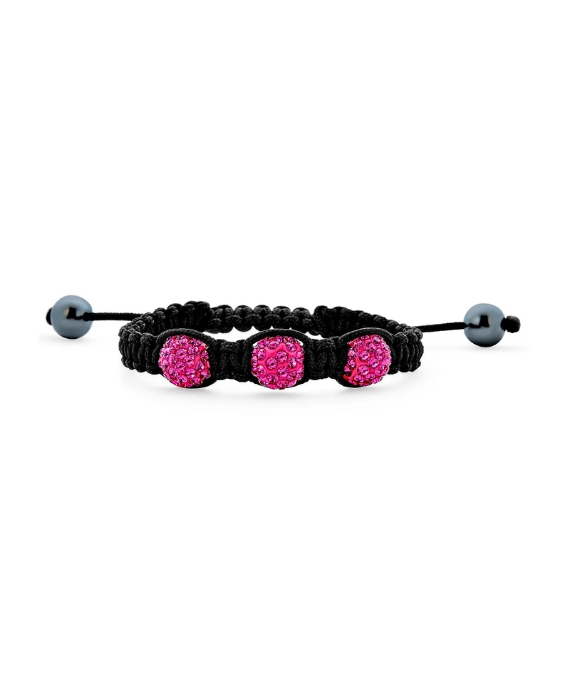 Bling Jewelry Pink Black Crystal Ball Bead Shamballa Inspired Bracelet Small Wrist String Cord Adjustable Stackable