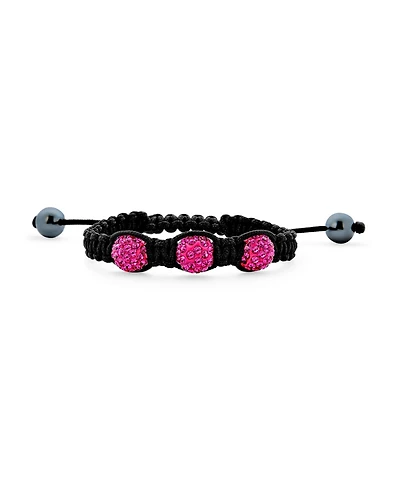 Bling Jewelry Pink Black Crystal Ball Bead Shamballa Inspired Bracelet Small Wrist String Cord Adjustable Stackable