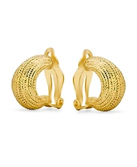Bling Jewelry Ribbed Grooved Cable Rope Stripe Wide Half Hoop Dome Clip On Earrings Non Pierced Ears Gold Tone Plated