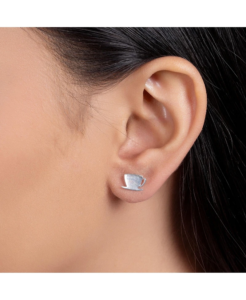 Bling Jewelry Tiny Food Latte Espresso Cafe Coffee Lover Stud Earrings .925 Sterling Silver