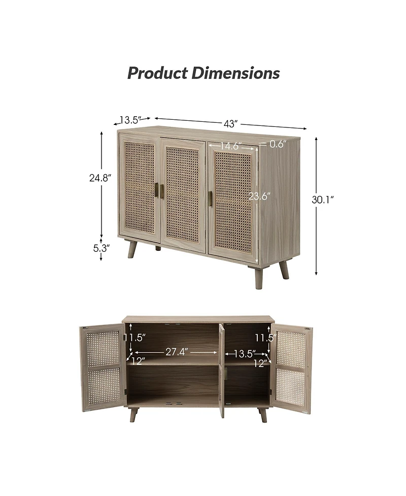 Mid-century Modern Pidcock Contemporary Door Accent Cabinet with Rattan