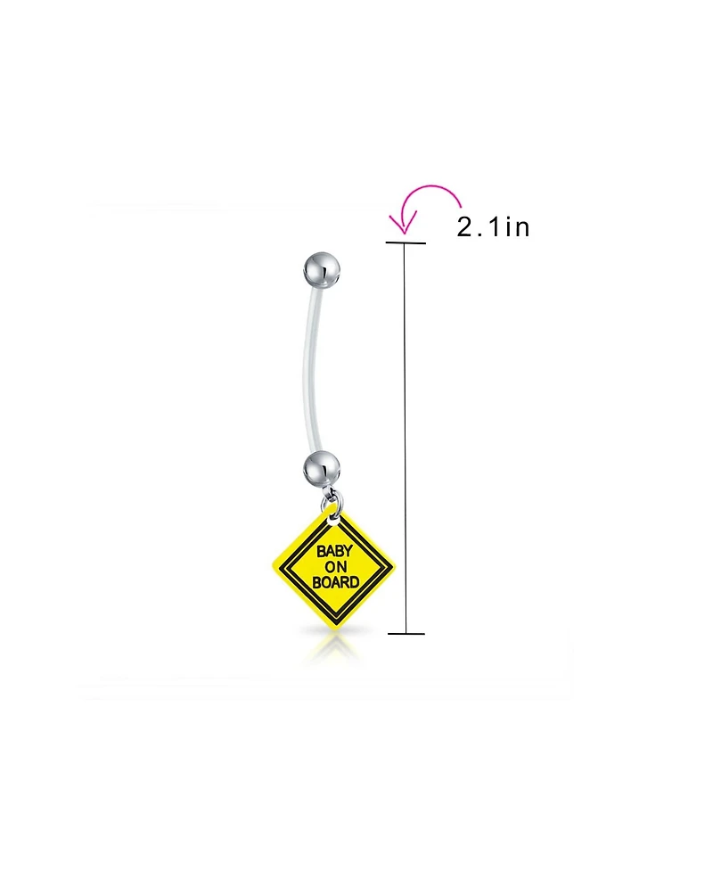 Bling Jewelry Bio flex On Board Sign Pregnant Dangle Bar And Ball Style Navel Belly Ring Silver Tone Surgical Steel 14G