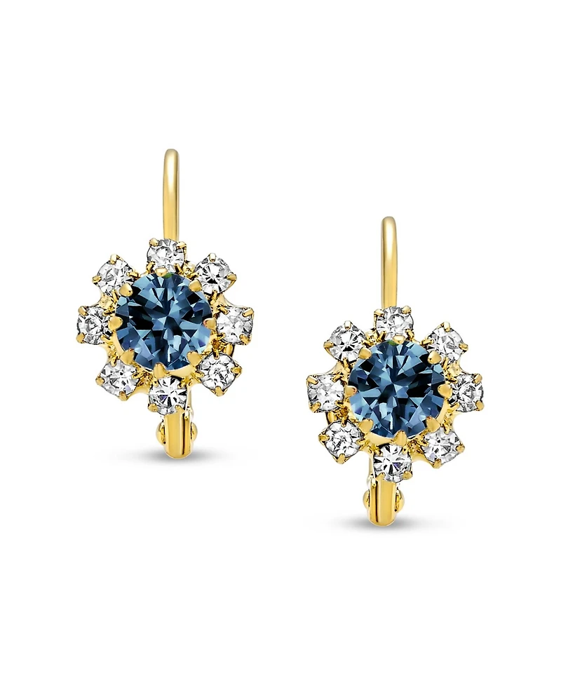 Bling Jewelry Flower Crystal Drop Earrings Gold Plated Brass Lever Back