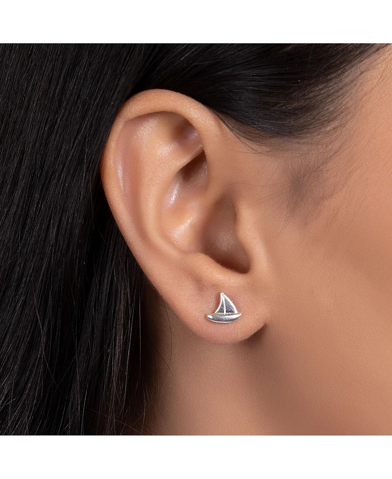 Bling Jewelry .925 Sterling Silver Small Nautical Sail Boat Sea Lover Ocean Vacation Ship Sailboat Stud Earrings Pendant Necklace