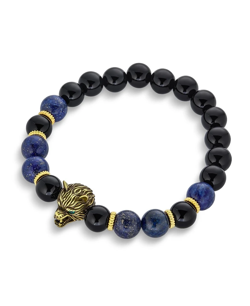 Bling Jewelry Jungle Animal Round Bead Strand Stretch Fox Wolf Bracelet Gold Plated Stackable Adjustable