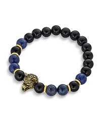 Bling Jewelry Jungle Animal Round Bead Strand Stretch Fox Wolf Bracelet Gold Plated Stackable Adjustable