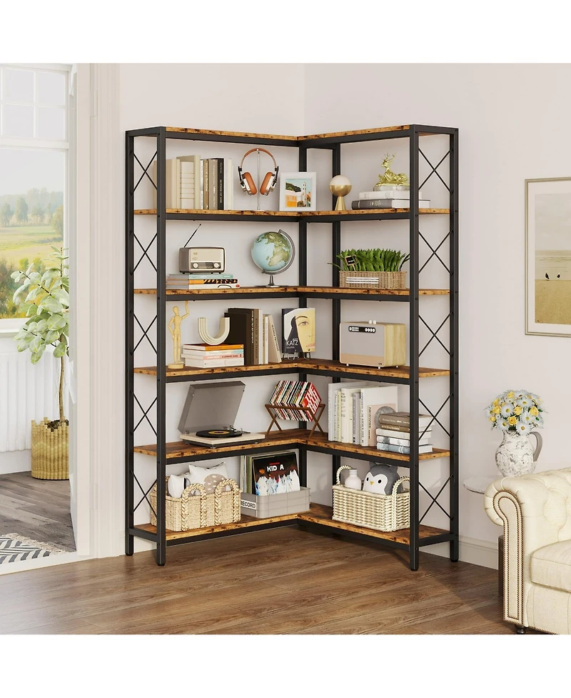 6-Tier Corner Shelf, Industrial Display Bookshelf