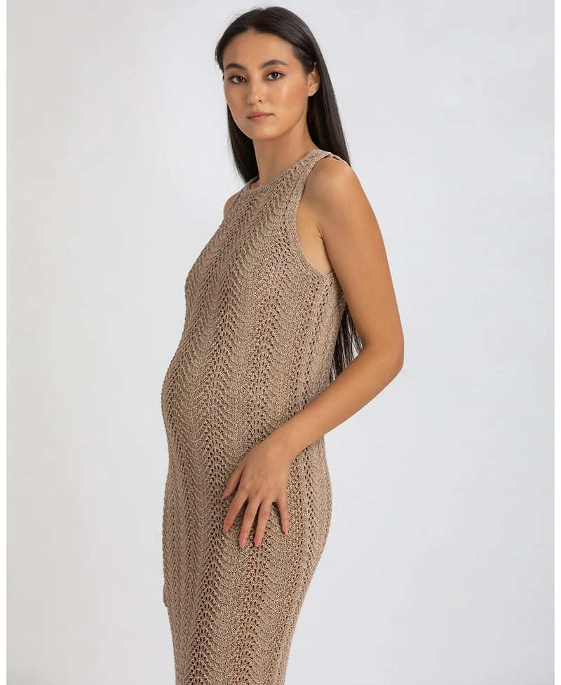 Pietro Brunelli Maternity Maternity Sleeveless Crochet Knit Fitted Maxi Hibiscus Dress