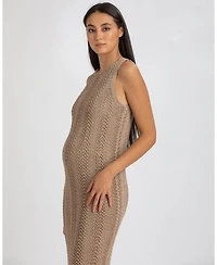 Pietro Brunelli Maternity Maternity Sleeveless Crochet Knit Fitted Maxi Hibiscus Dress