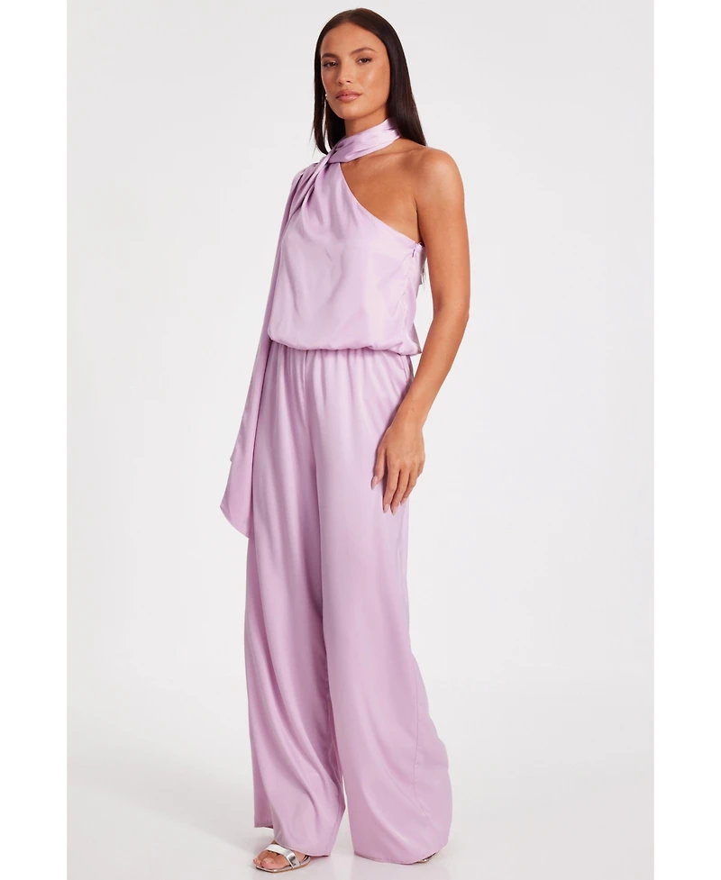 Quiz Women's One Sleeved Satin Jumpsuit With Scarf Detail