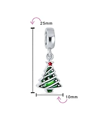 Bling Jewelry Holiday Red Star Green Decorated Christmas Tree Dangle Charm Bead Enamel .925 Sterling Silver