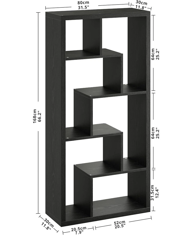 Geometric Bookcase 6-Shelf Industrial Bookshelf Black Etagere Bookcase