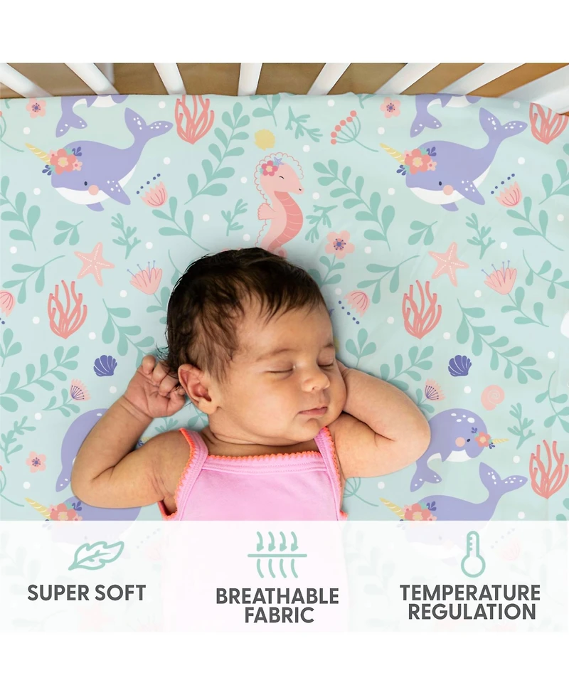 The Peanutshell Ocean Girl Microfiber 4 Pack Crib Sheets