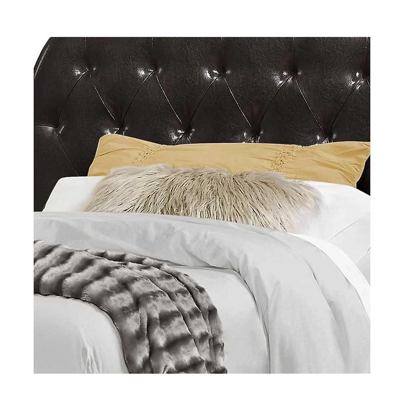 Tufted Upholstered Faux Leather Bed Frame with Padded Headboard