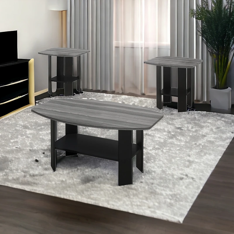 Set of 3 Wood Coffee Tables with Shelf – Functional Nesting Design