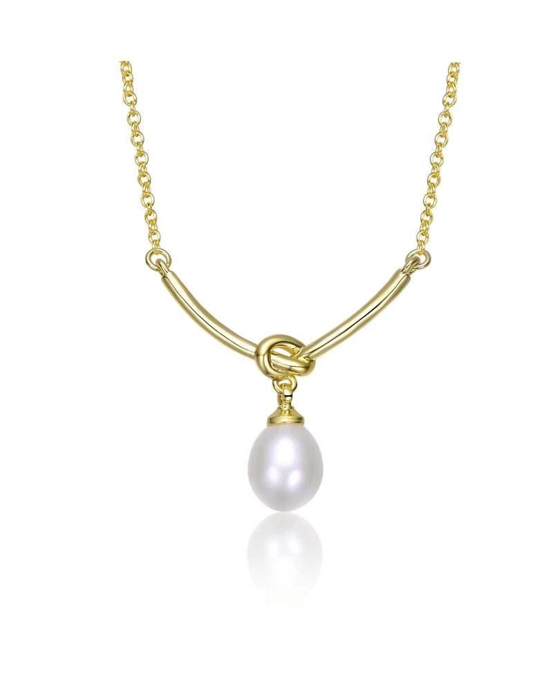 Sterling Silver 14K Gold Plated with White Egg Shapped Freshwater Pearl Y-Shapped Necklace