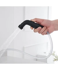 Two-Handle 4 Holes Standard Kitchen Sink Faucet With Side Sprayer In Brushed Nickel