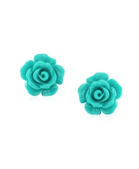 Bling Jewelry Romantic Delicate Pink Blue Yellow Green Black Purple White Red Floral Blooming 3D Carved 10MM Rose Flower Post Stud Earrings Lightweigh