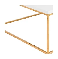 35" White And Gold Metal Square Coffee Table